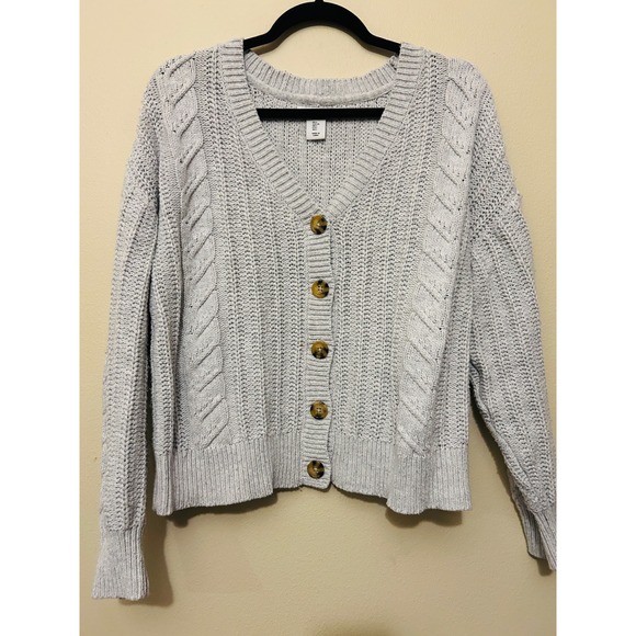 cupcakes & cashmere Sweaters - Cupcakes Cashmere Cable Knit Cardigan Women Large Gray V-Neck Button Front